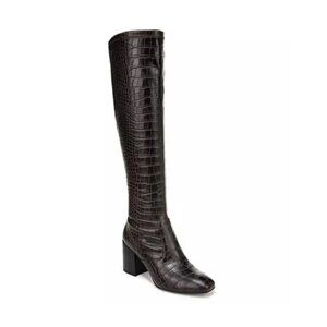 Franco Sarto Talfer Dark Brown Croc-Embossed Faux Leather Knee High Boots 8M EUC